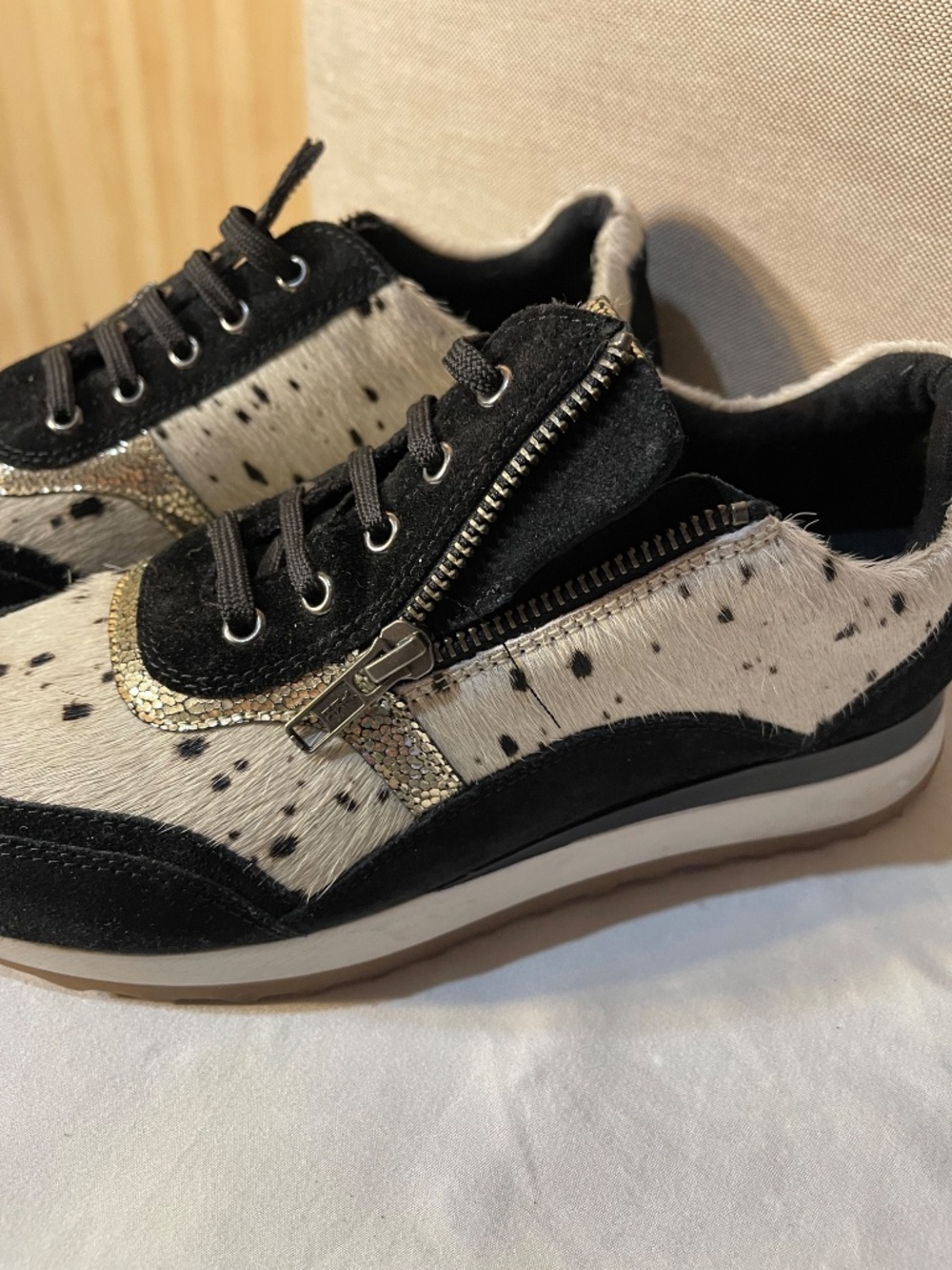 Myra Bag Black and White Spot Pony Hair Sneakers - Picture 2 of 8